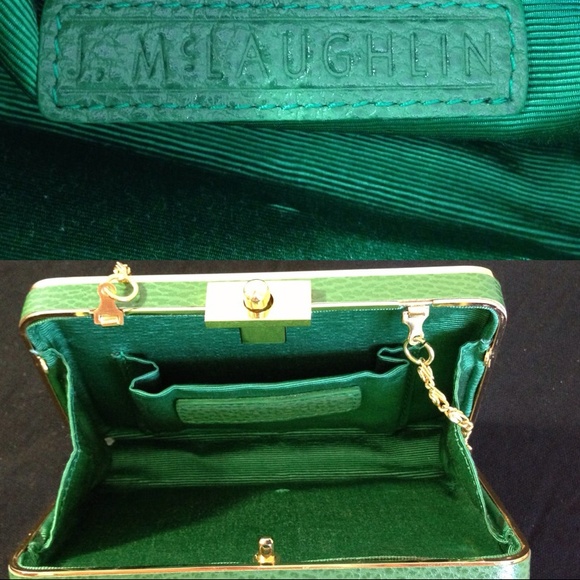 AUTHENTIC J. Mc LAUGHLIN GREEN LEATHER CLUTCH - Picture 4 of 6